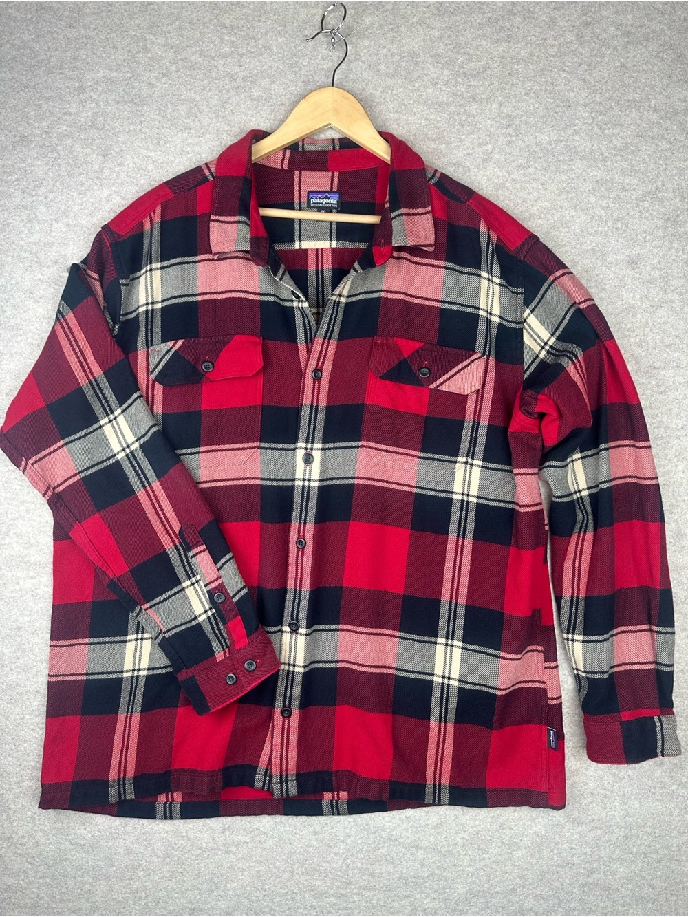 Patagonia Men's Long-Sleeved Fjord Flannel Shirt XXL GUC Red Buckstop Plaid